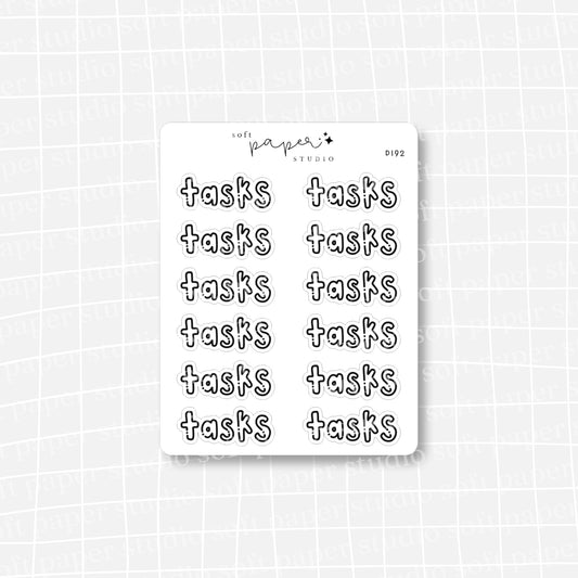 Tasks Handwritten Bujo Block Bubble Letters Stickers