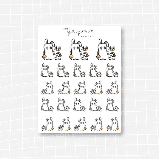 Latte the Bunny Spooky Halloween Walk the Ghostie Dog Stickers