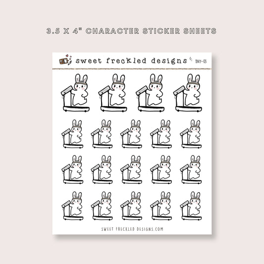 Latte the Bunny Running on the Treadmill Fitness Stickers