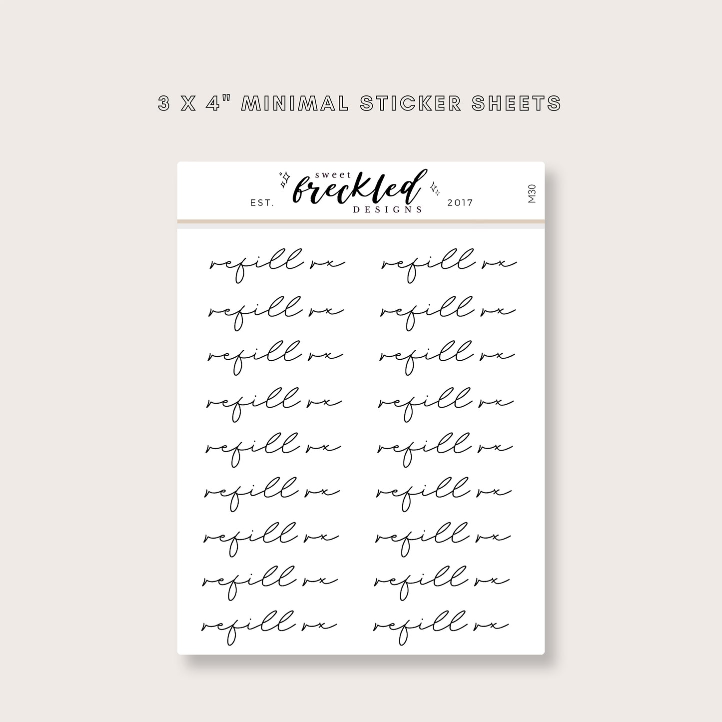 Minimalistic Script "Refill Rx" Stickers