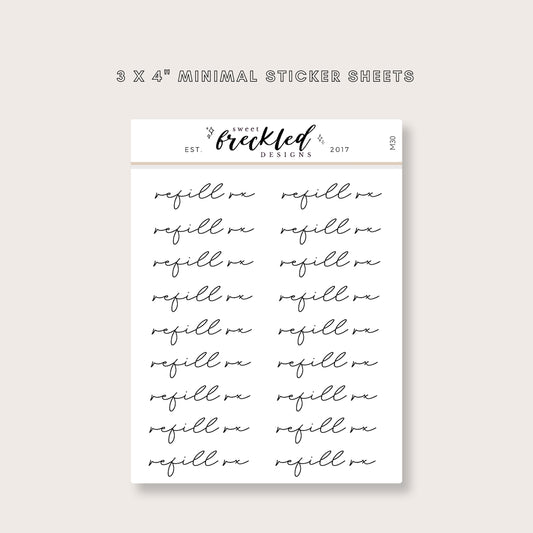Minimalistic Script "Refill Rx" Stickers