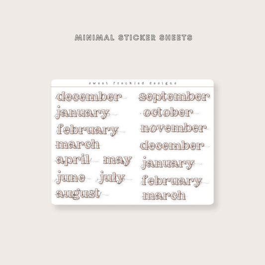 Minimal Bold Months of the Year Stickers (New Colors Available!)