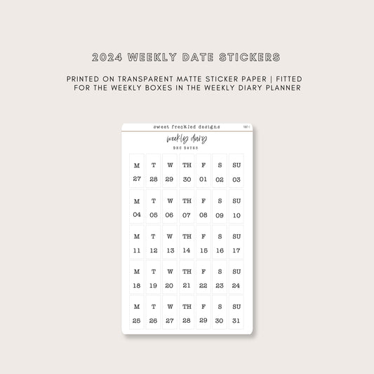 2024 Vertical Weekly Date Stickers (7 Font Choices Available!)