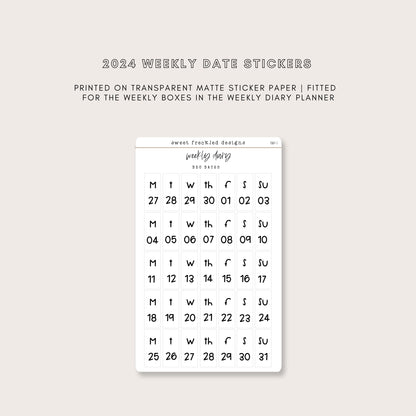 2024 Vertical Weekly Date Stickers (7 Font Choices Available!)