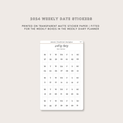 2024 Vertical Weekly Date Stickers (7 Font Choices Available!)