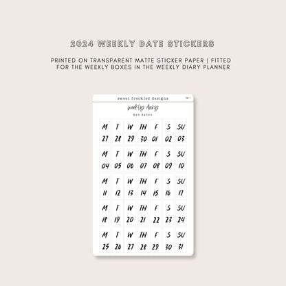 2024 Vertical Weekly Date Stickers (7 Font Choices Available!)