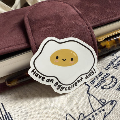 Waterproof VINYL DIECUT STICKER - Benny the Egg "Have an Eggscellent Day!"