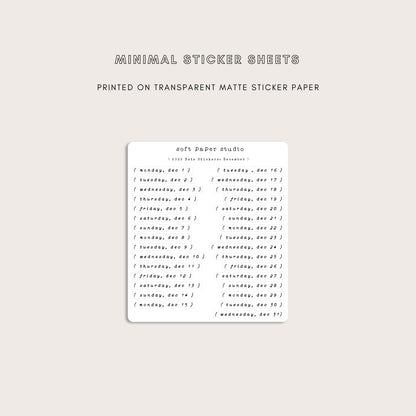 2025 Day of the Week Date Daily Header Stickers