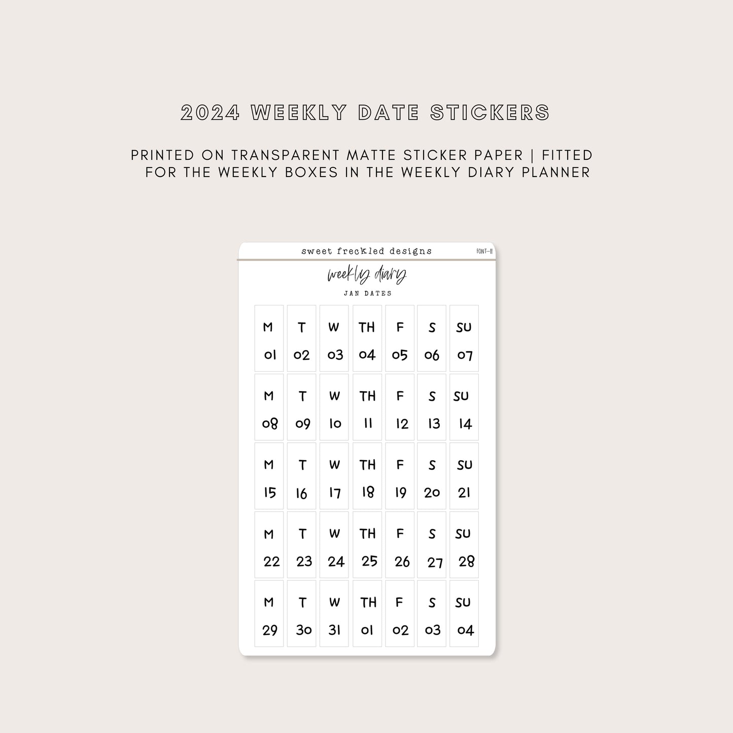 2024 Vertical Weekly Date Stickers (7 Font Choices Available!)