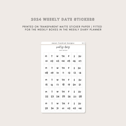 2024 Vertical Weekly Date Stickers (7 Font Choices Available!)