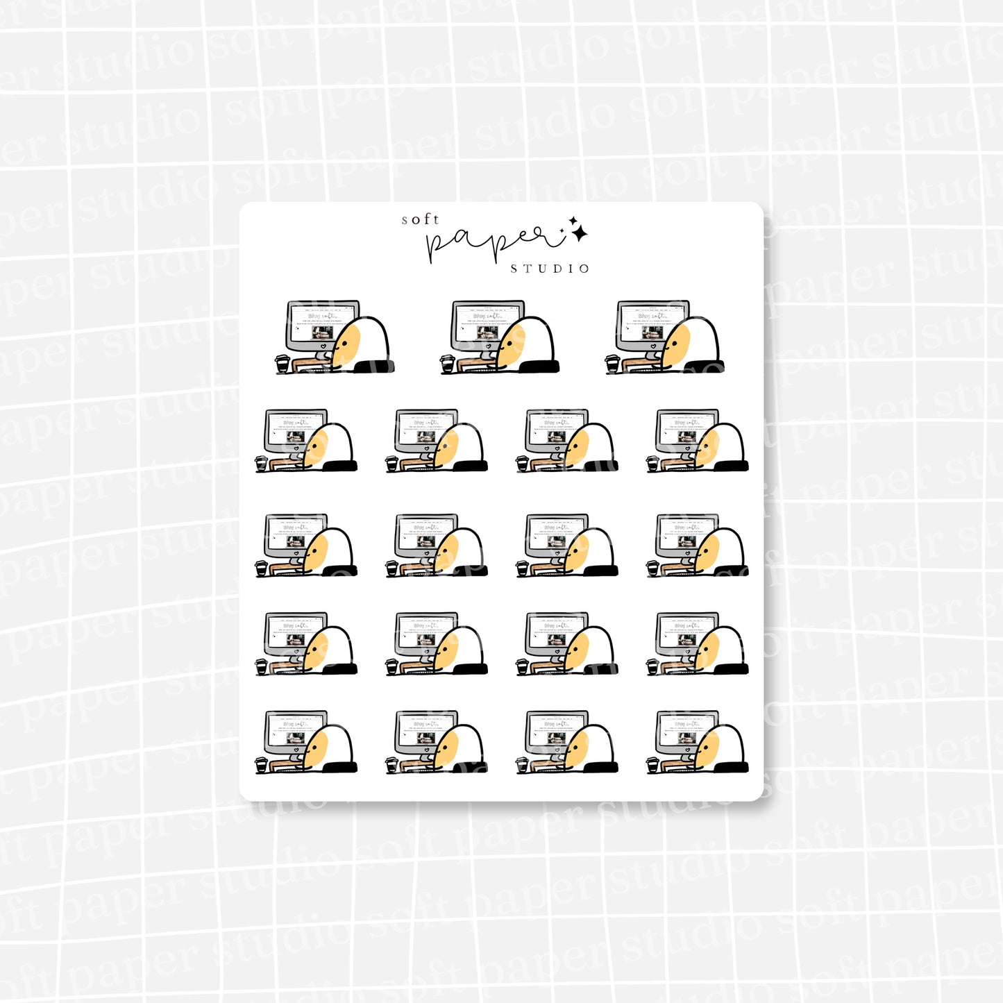 Benny the Egg Working Desktop Computer Stickers