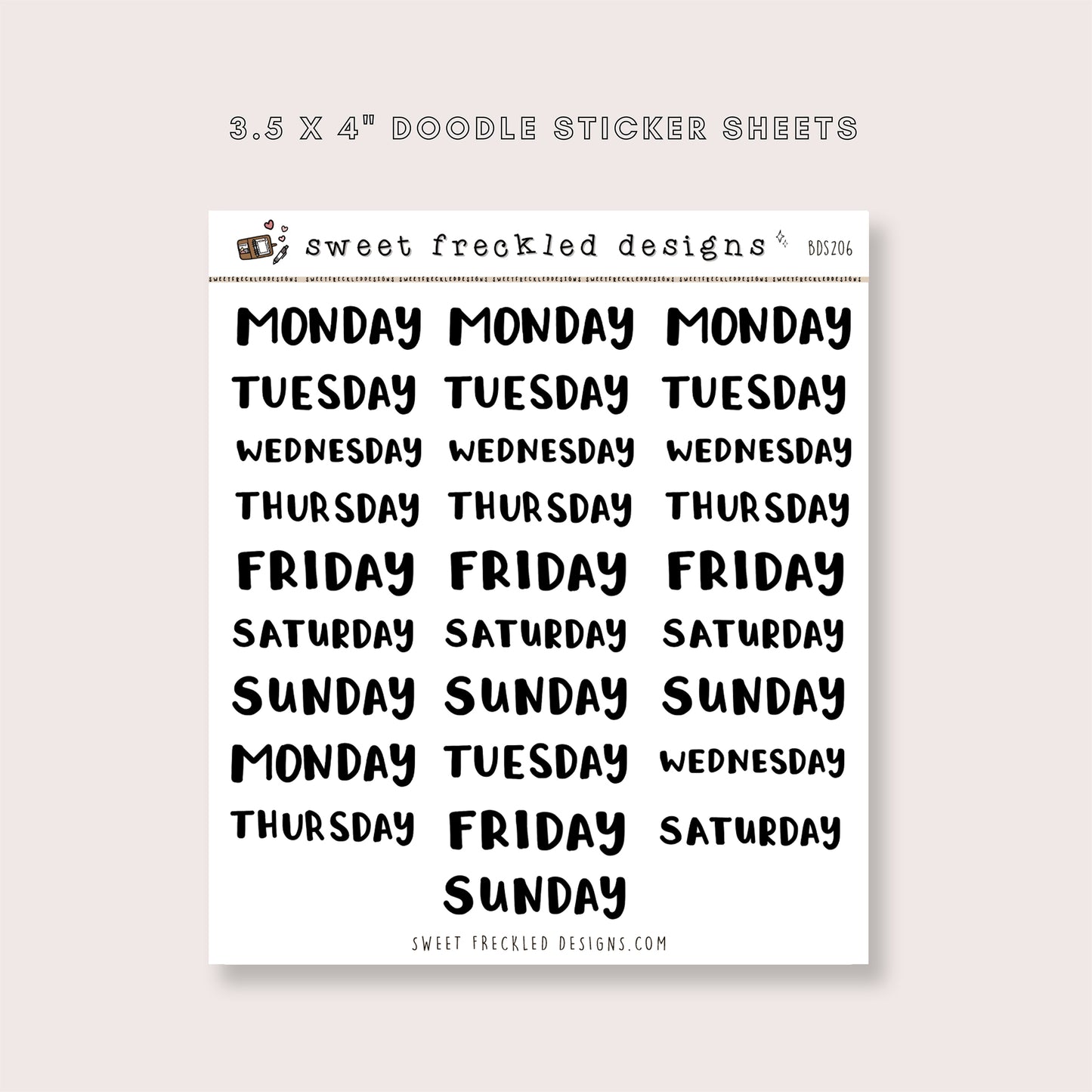 Days of the Week Handwritten Bujo Stickers