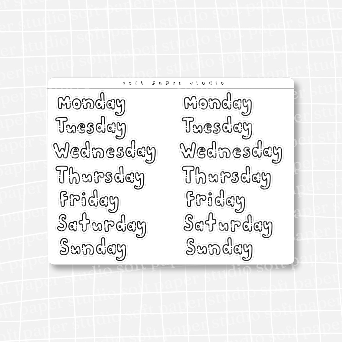 Days of Week Large Handwritten Bujo Block Bubble Letters Stickers ...