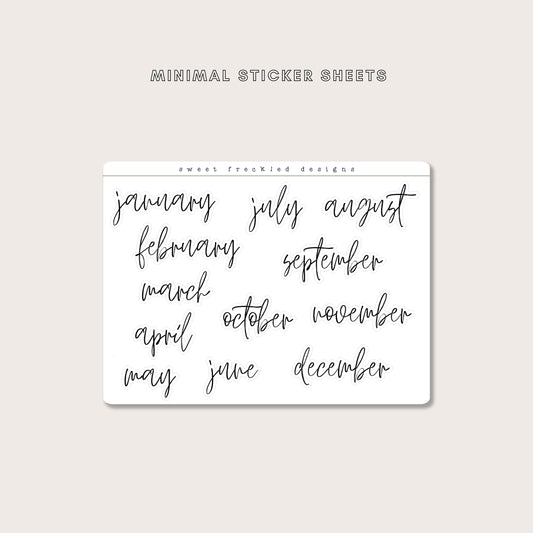 Minimal Script Large Months of the Year Stickers