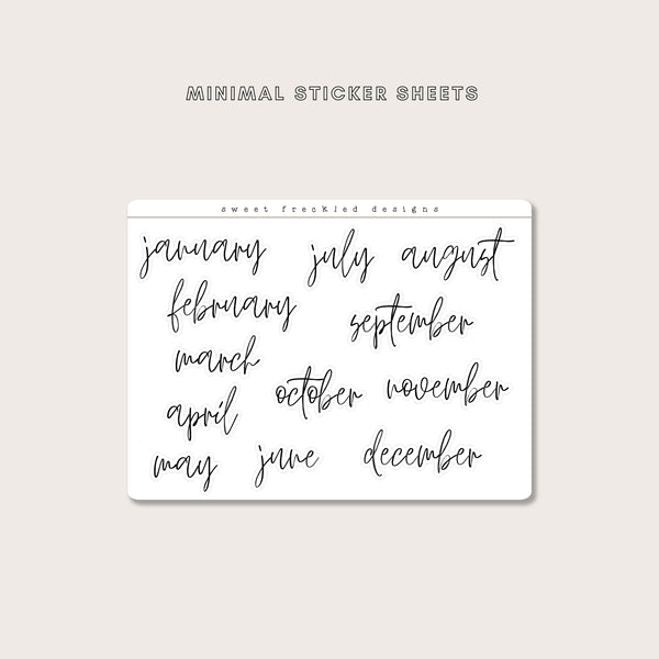 Minimal Script Large Months of the Year Stickers – Soft Paper Studio