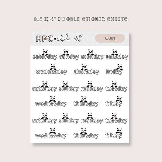 HPC X SFD “Sunday Morning” Collection: Panda Days of the Week Bubble Letter Stickers