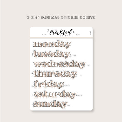 Minimal Bold Days of Week Text Stickers (2 Sizes Available)