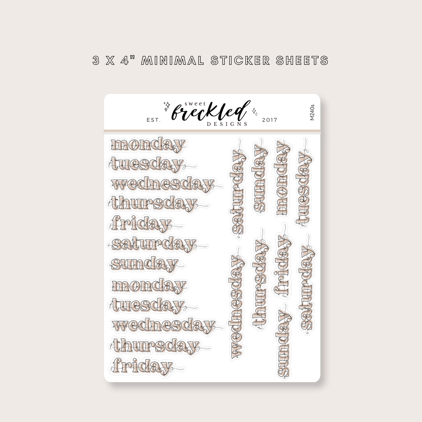 Minimal Bold Days of Week Text Stickers (2 Sizes Available)