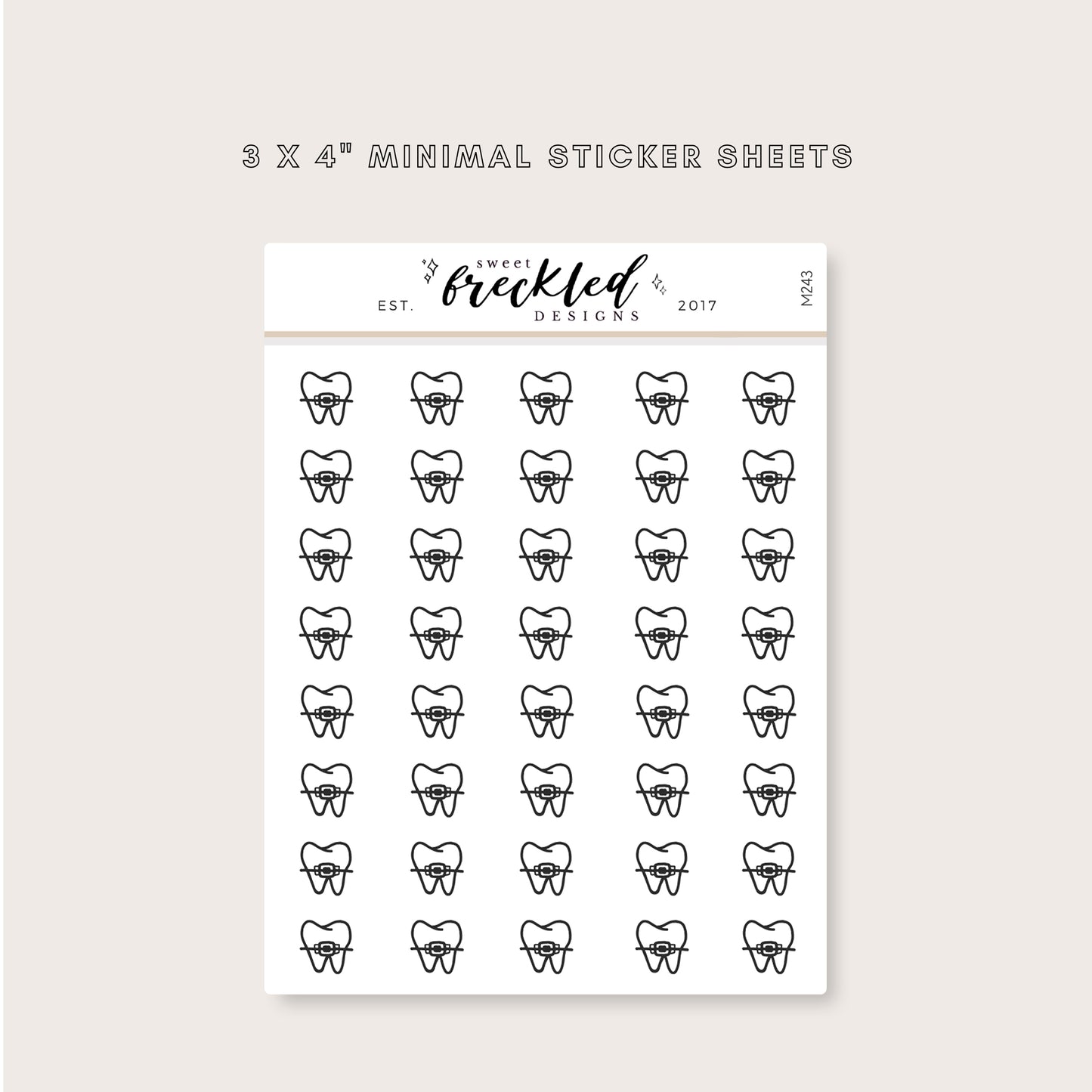 Minimalistic Mini Braces Tooth Dentist Stickers