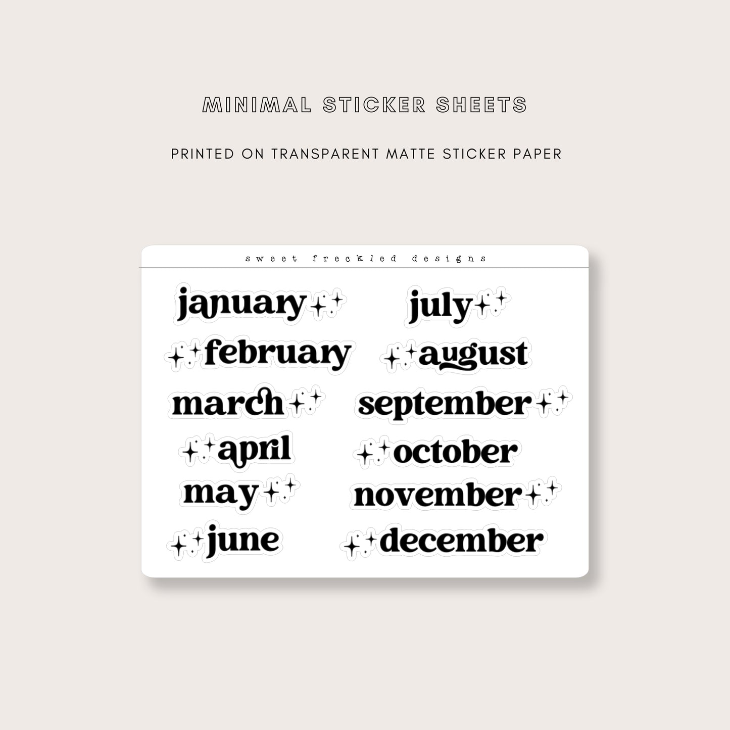 Minimal Months of the Year Fancy Sparkle Stickers (3 Colors Available!)