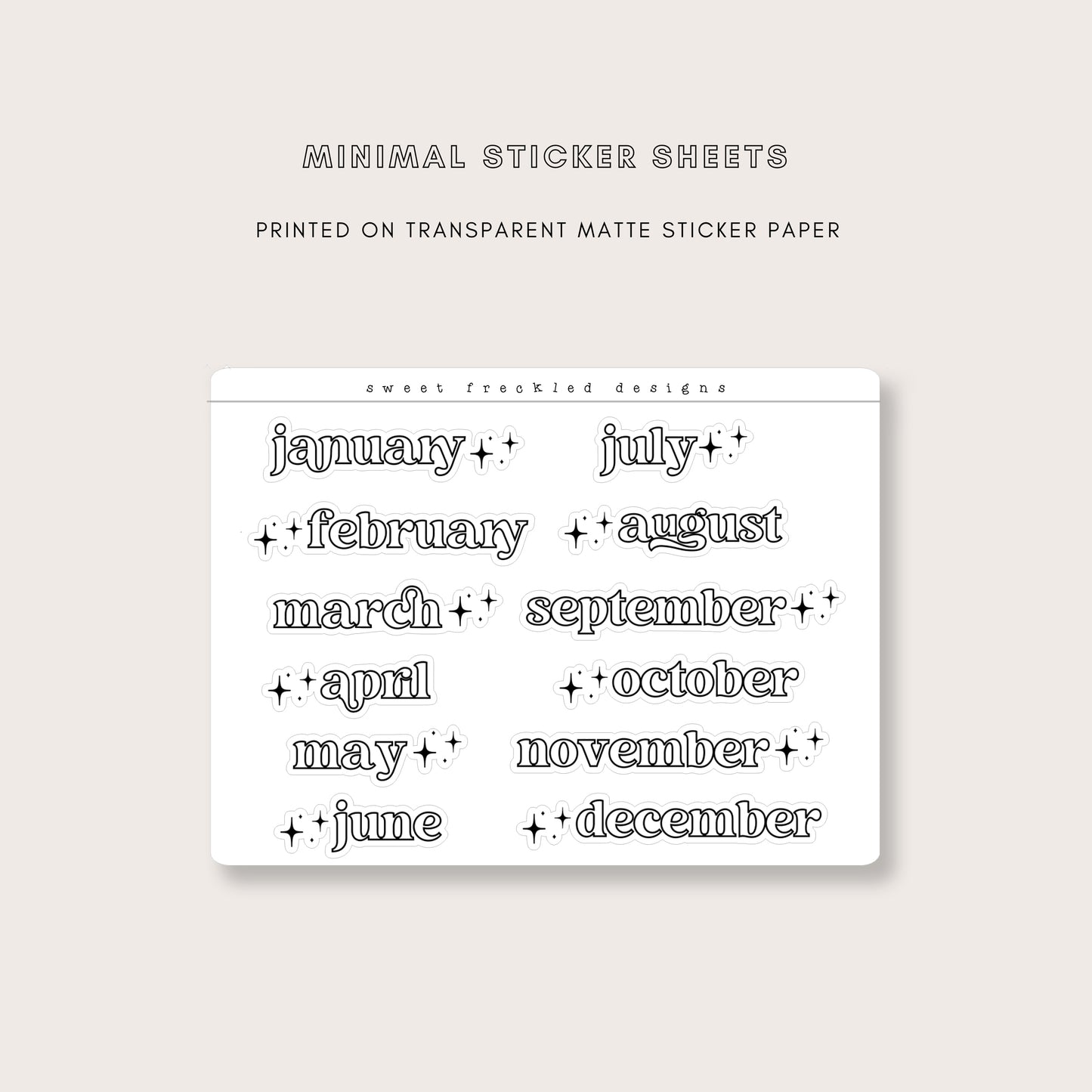 Minimal Months of the Year Fancy Sparkle Stickers (3 Colors Available!)