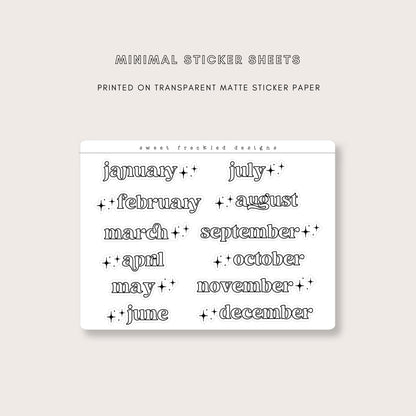 Minimal Months of the Year Fancy Sparkle Stickers (3 Colors Available!)