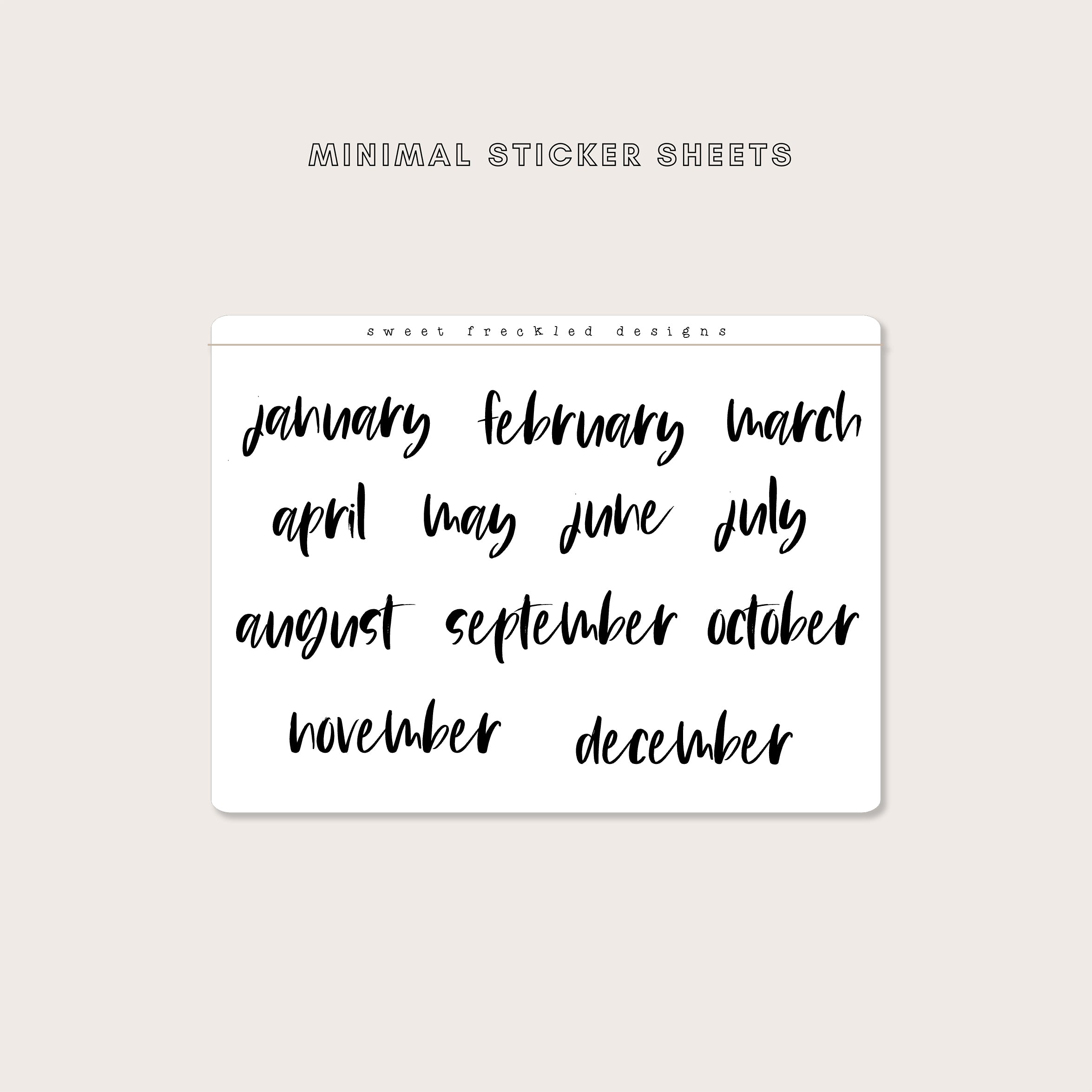 Minimal Brush Lettered Large Months of the Year Stickers – Soft Paper ...