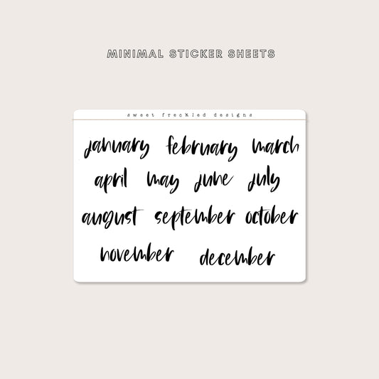 Minimal Brush Lettered Large Months of the Year Stickers