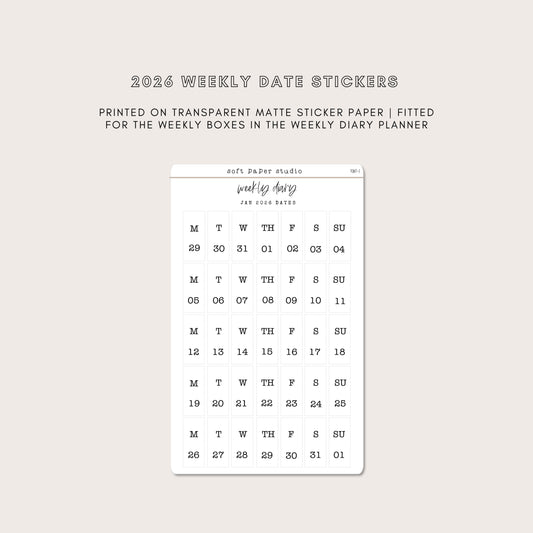 2026 Vertical Weekly Date Stickers (7 Font Choices Available!)