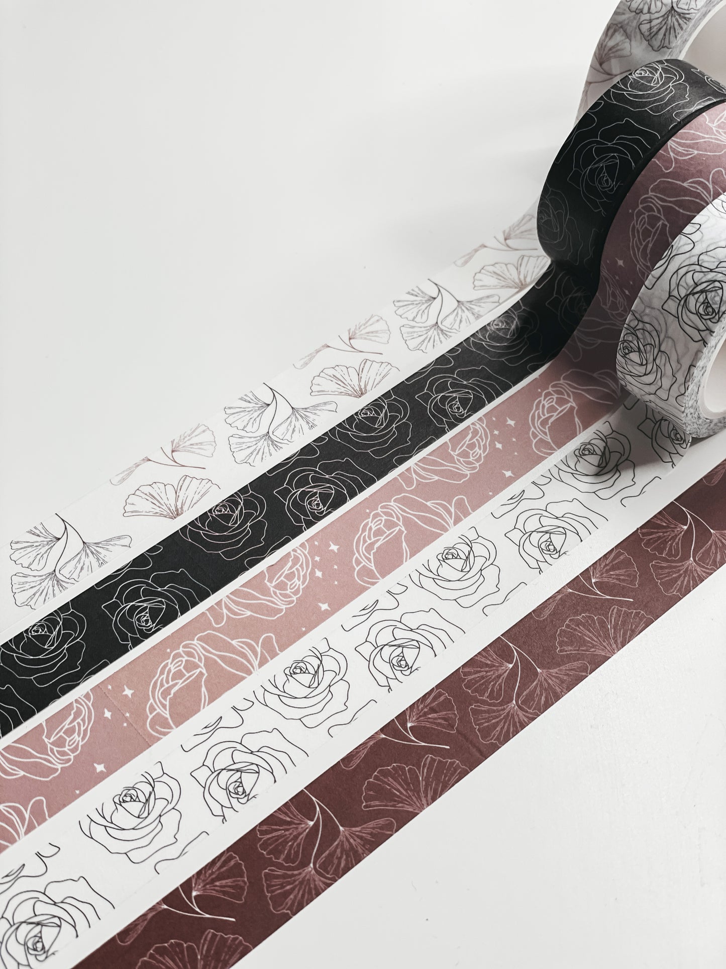 White & Black Rose Floral Washi Tape