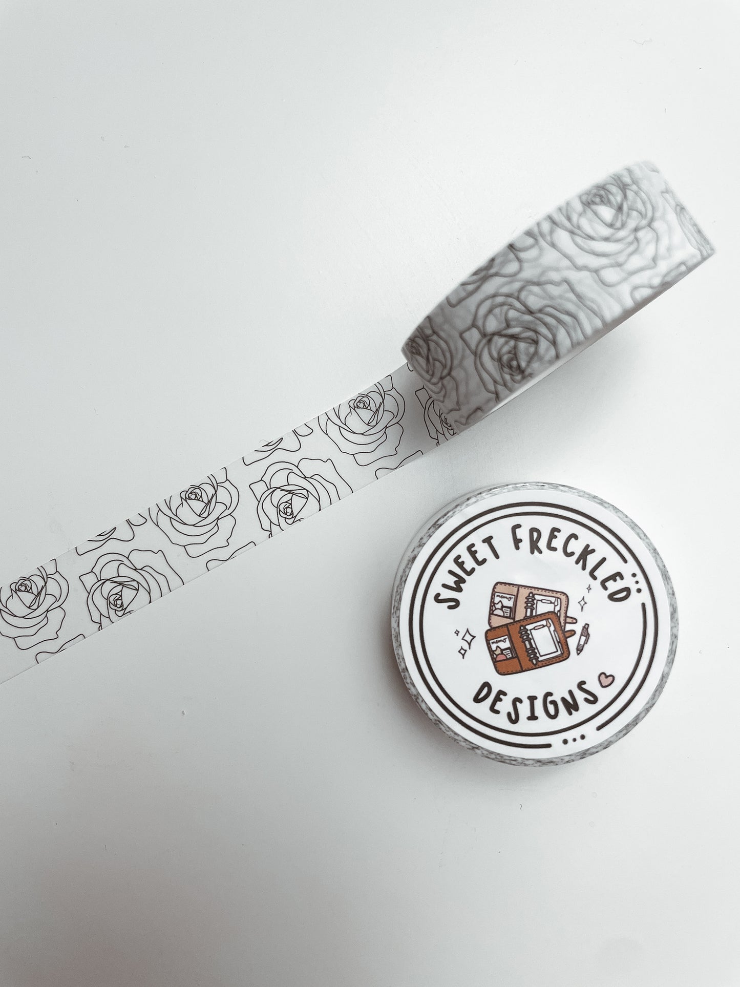 White & Black Rose Floral Washi Tape