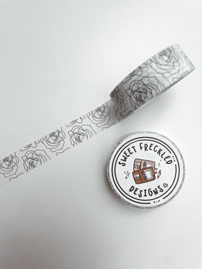 White & Black Rose Floral Washi Tape