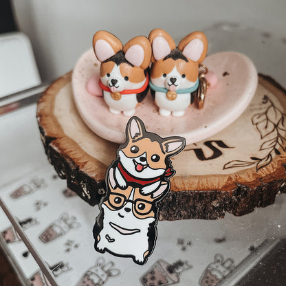 "Double Trouble" Corgi Ein and Jet Enamel Pin - 3 left!