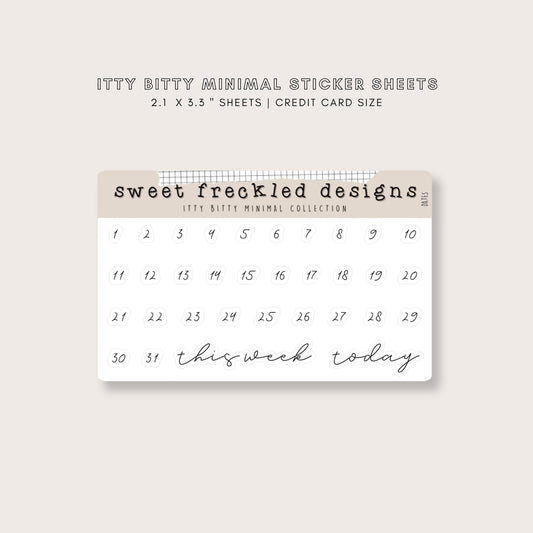 ITTY BITTY Date Number Stickers (6 Font Choices Available Now!)