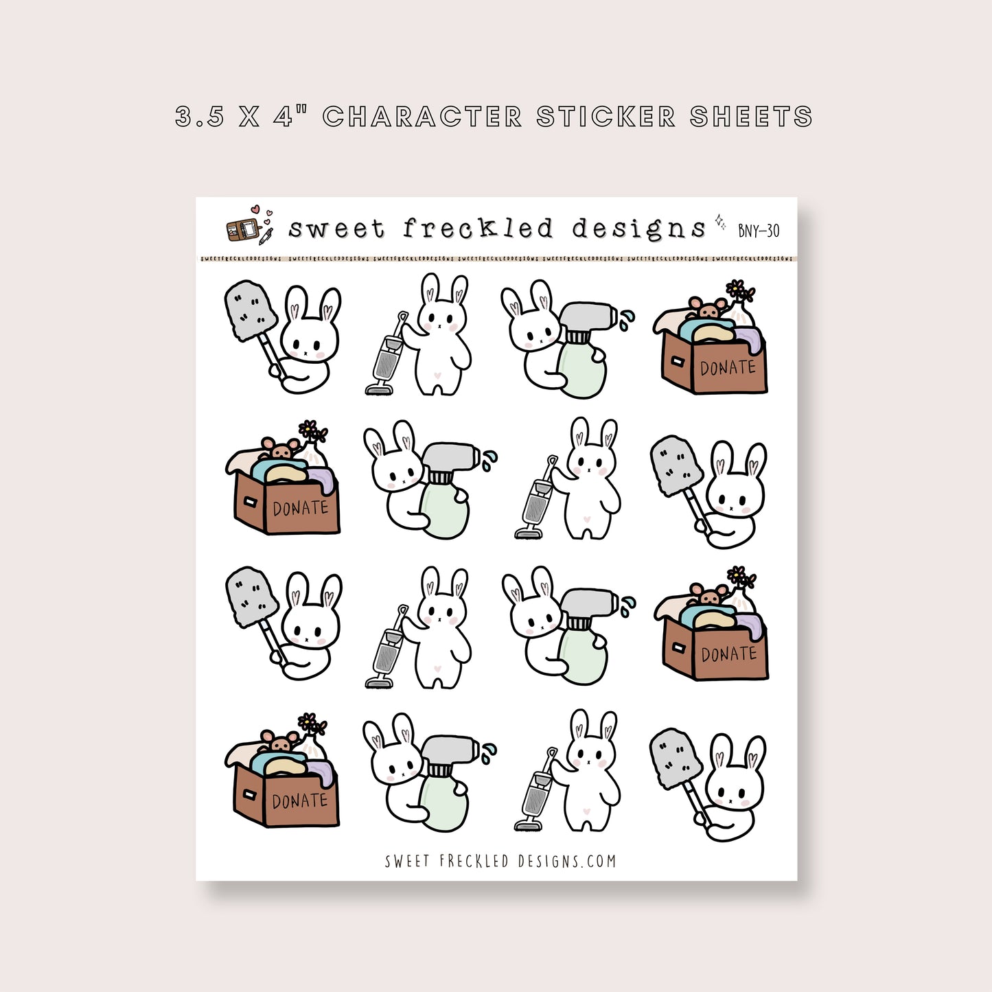 Latte the Bunny Spring Cleaning Declutter Stickers