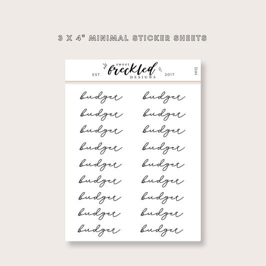 Minimalistic Script "Budget" Stickers