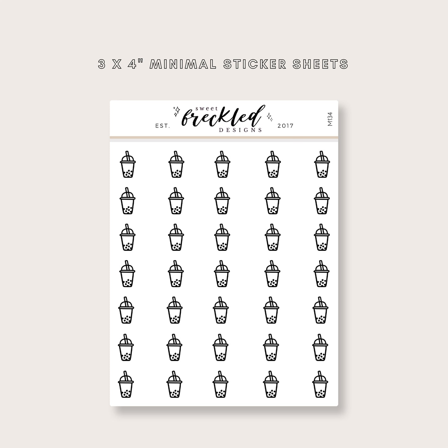 Minimalistic Mini Boba Bubble Tea Stickers