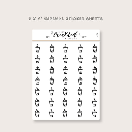 Minimalistic Mini Boba Bubble Tea Stickers