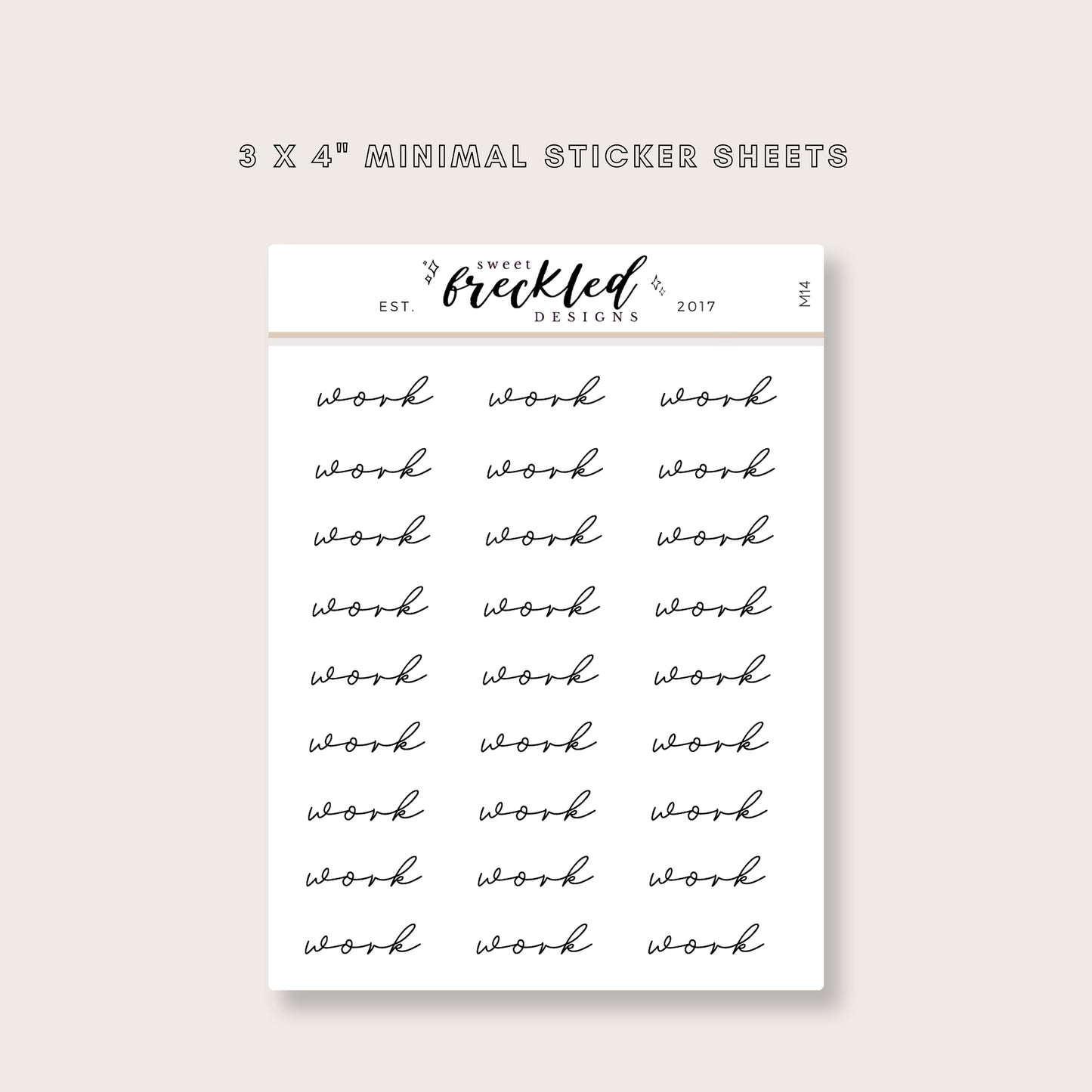 Minimalistic Script "Work" Stickers