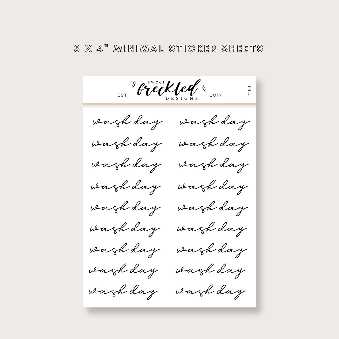 Minimalistic Script "Wash Day" Stickers