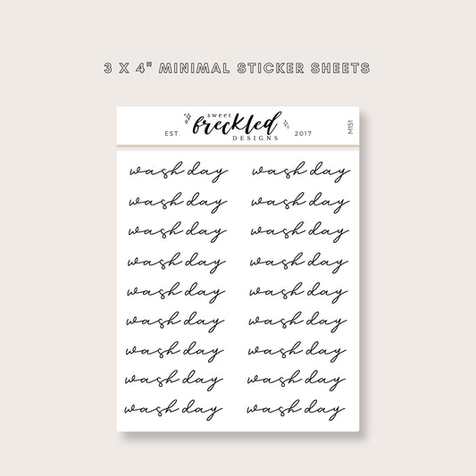 Minimalistic Script "Wash Day" Stickers