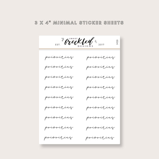 Minimalistic Script "Priorities" Stickers