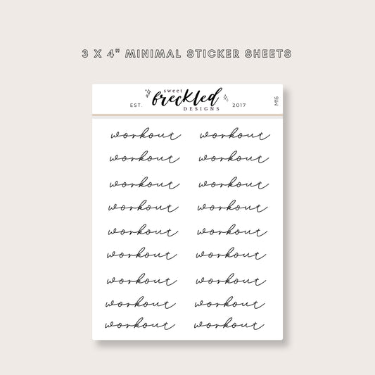 Minimalistic Script "Workout" Stickers