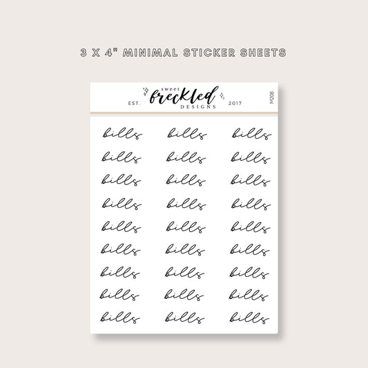 Minimalistic Script "Bills" Stickers