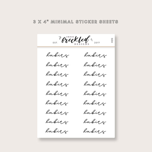 Minimalistic Script "Habits" Stickers