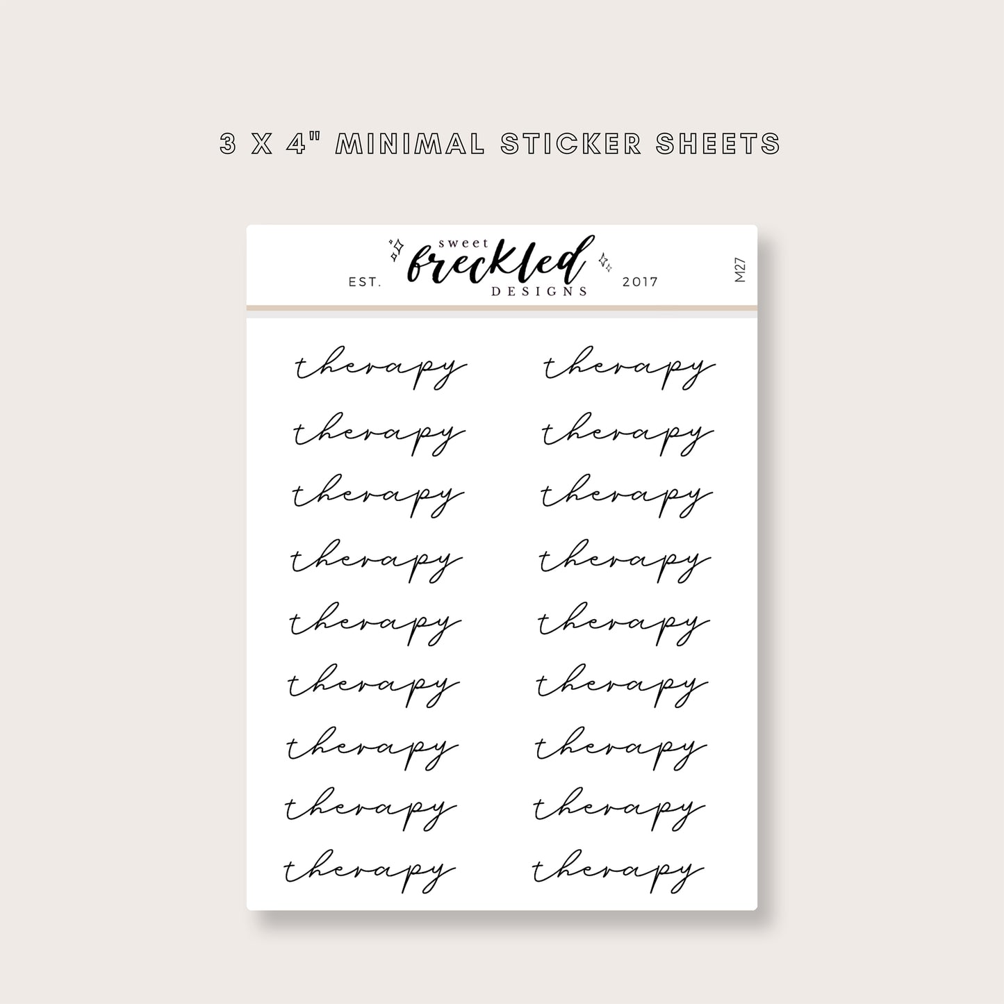 Minimalistic Script "Therapy" Stickers