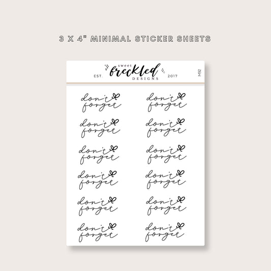 Minimalistic Script "Don't Forget" Stickers