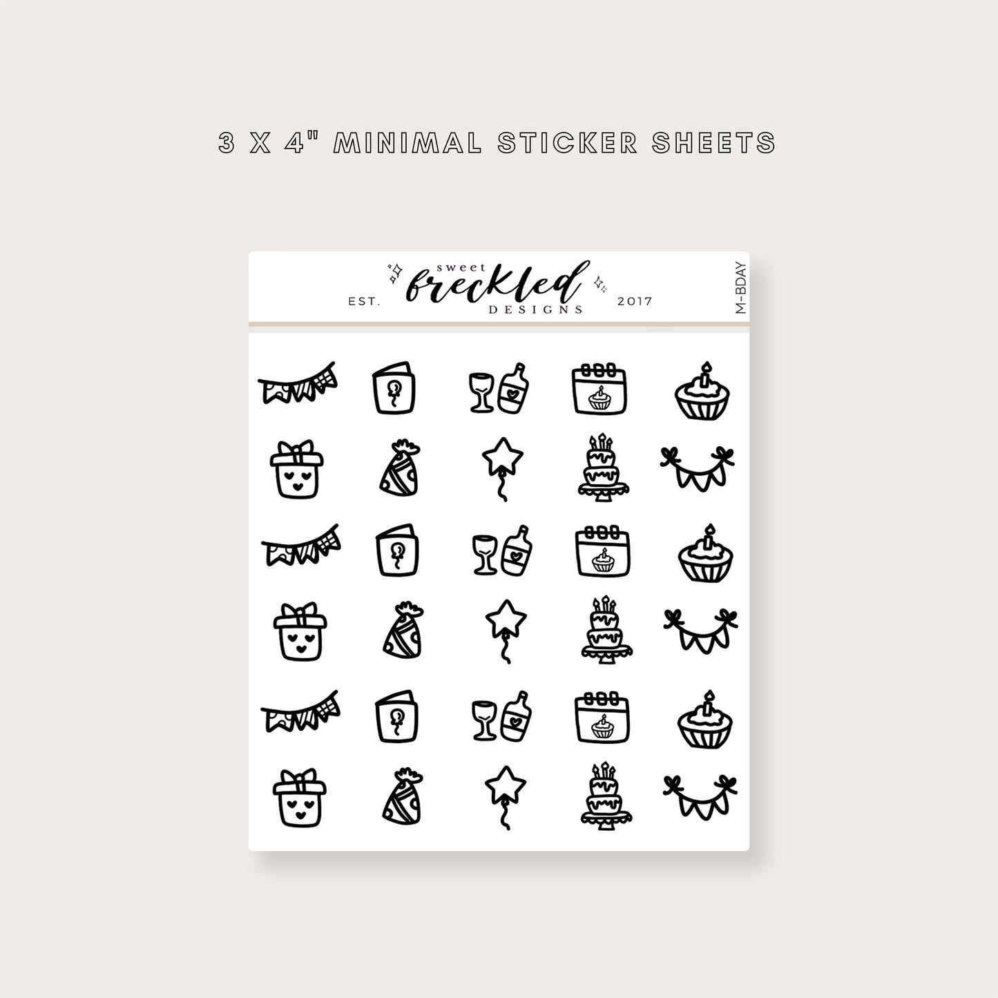 Minimalistic Mini Birthday Bday Celebration Stickers